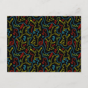 Cartão Postal Padrão Preto Neon de Contorno de Salto Divertido p
