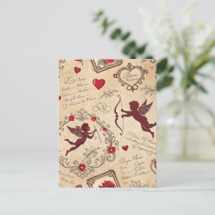 Cartão Postal Padrão Romântico de Cupido Vintage (2)