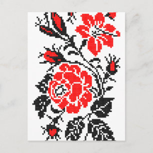 Cartão Postal Padrão Russo Rosa vermelho&preto