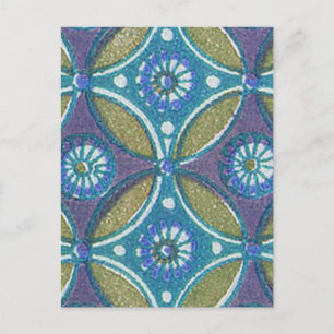 Cartão Postal Padrão Rustic Blue and Green Designer Egípcio