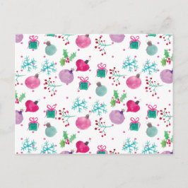 Cartão Postal Padrão Temático de Natal Pintado à Mão com Aquarel