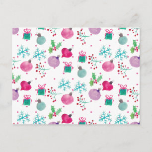 Cartão Postal Padrão Temático de Natal Pintado à Mão com Aquarel