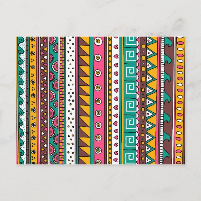 Cartão Postal Padrão tribal colorido (Frente)