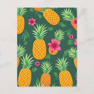 Cartão Postal Padrão Tropical de Abacaxi e Hibisco