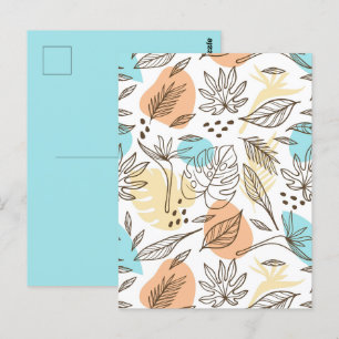 Cartão Postal Padrão tropical de Verão desenhado à mão