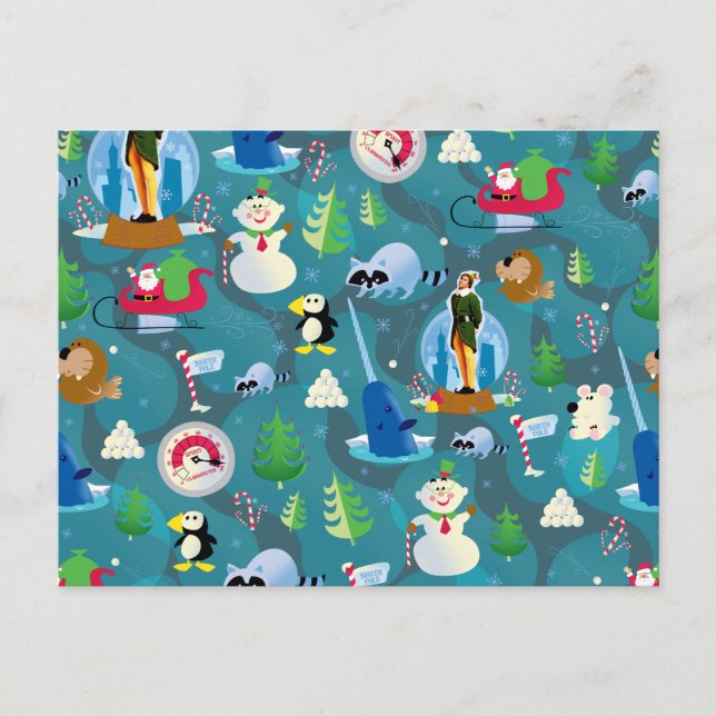 Cartão Postal Padrão Verde Água do Buddy Elfo e Personagens (Frente)