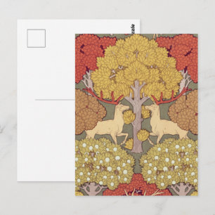 Cartão Postal Padrão Verde Sage Floresta de Veado Stag Vintage