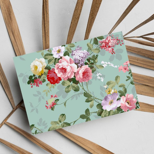 Cartão Postal Padrão Vintage Elegant Pink Rosa vermelha (Vintage Elegant Pink Red Roses Pattern )