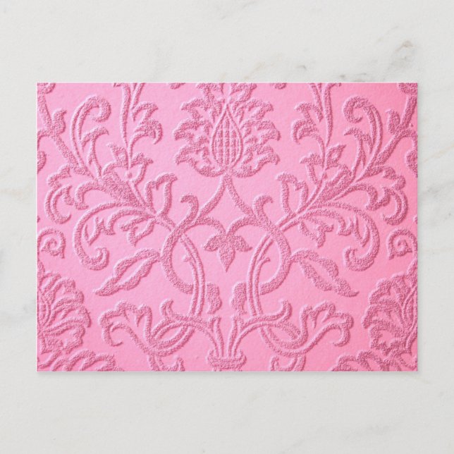 Cartão Postal padrão vitoriano damask velvet cor-de-rosa (Frente)