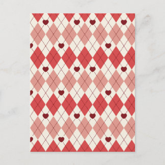 Cartão Postal Padrão Xadrez Coração Vermelho Romance Fofo
