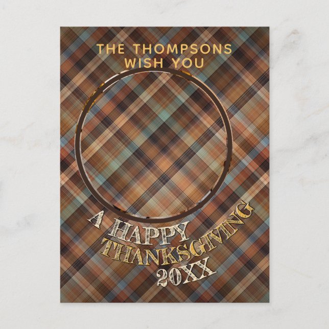 Cartão Postal Padrão Xadrez de Ação de Graças Alegre e Fofo Pers (Frente)