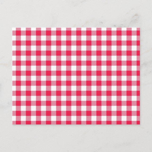 Cartão Postal Padrão Xadrez Vermelho e Branco Clássico Rústico (Frente)