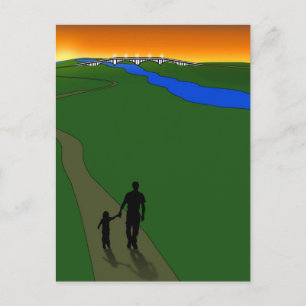 Cartão Postal Padre E Criança À Noite Caminhando