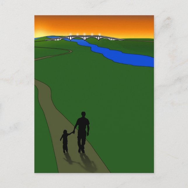 Cartão Postal Padre E Criança À Noite Caminhando (Frente)