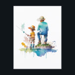 Cartão Postal Padre e Son Watercolor Ilustração Ai Art<br><div class="desc">Ilustração de aquarela de um pai e filho pescando juntos na arte do lago ai.</div>