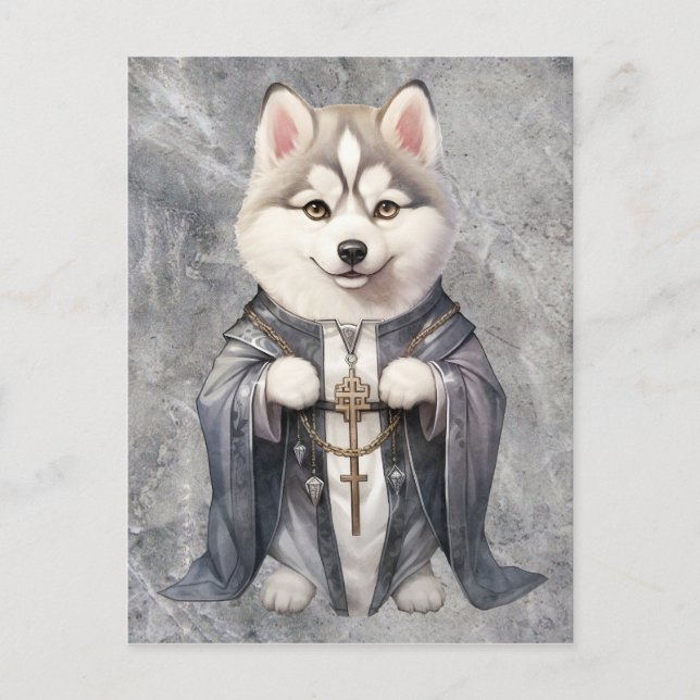 Cartão Postal Padre King Siberian Husky (Frente)