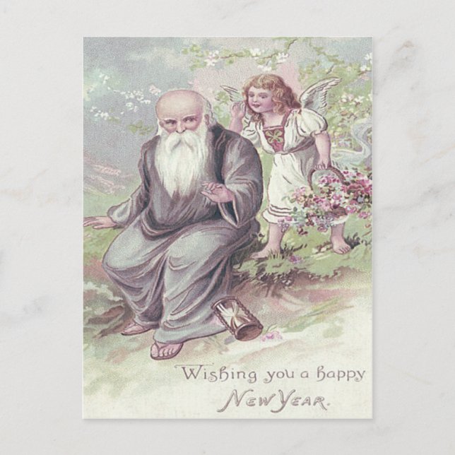 Cartão Postal Padre Time Cherub Angel Basket Hourglass (Frente)