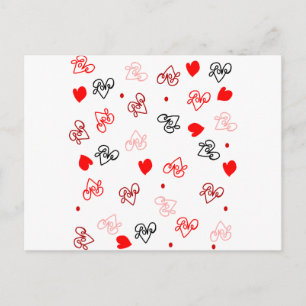 Cartão Postal Padrões de Arte de Palavras de Amor e Corações