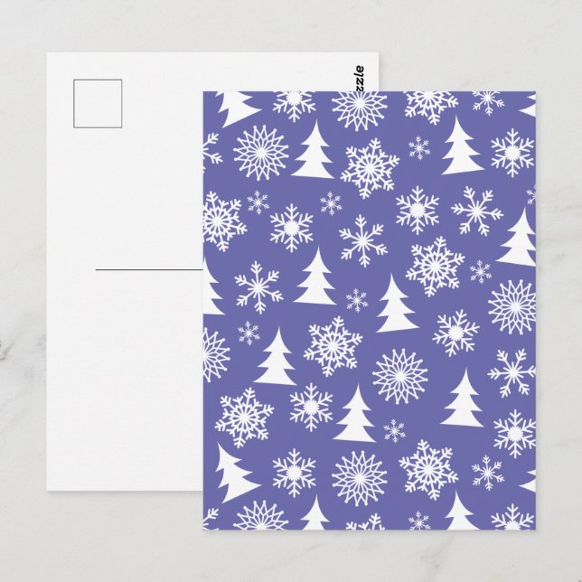 Cartão Postal Padrões de neve e pinheiros (Frente/Verso)
