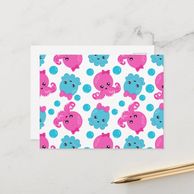 Cartão Postal Padrões de Octopus, Octopus Cute, Animais do Mar (Frente/Verso In Situ)