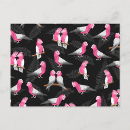 Cartão Postal Padrões de pássaros de cockatoas cor-de-rosa