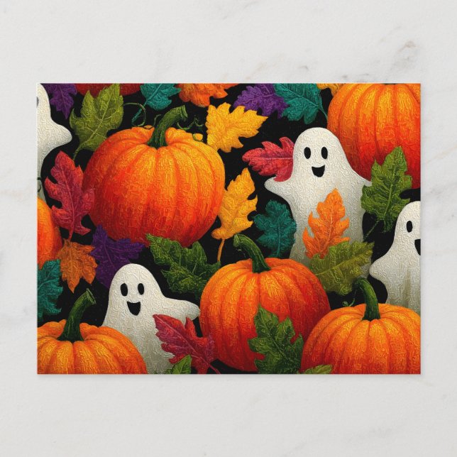 Cartão Postal Padrões do Halloween com Pumpkins Laranja (Frente)