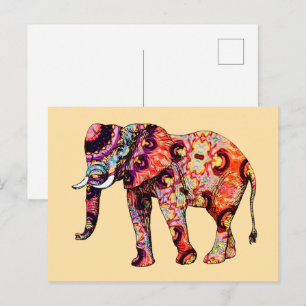 Cartão Postal Padrões Tradicionais Chineses de Animais Elefantes