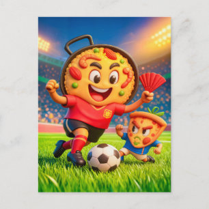 Cartão Postal Paella espanhola versus pizza italiana duelo de fu