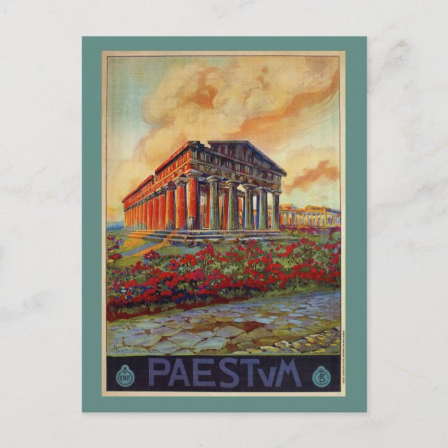Cartão Postal Paestum antigo templo grego viagem italiano (Frente)