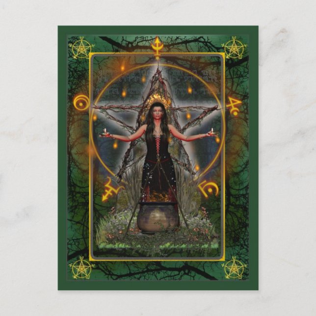 Cartão Postal Pagan Postcard - Bruxa Spellweaver 'Verde ~ Terra' (Frente)