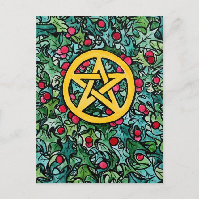 Cartão Postal Pagan Yule Pentagram (Frente)