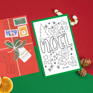 Cartão Postal Página de Colorir Natal com Linha de Assinatura
