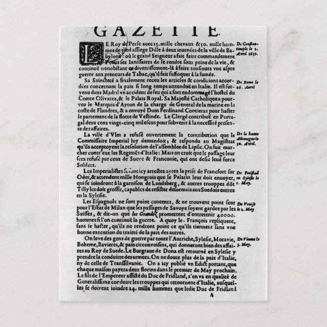 Cartão Postal Página de texto da "La Gazette" (Frente)