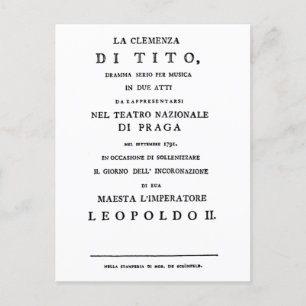 Cartão Postal Página de título La Clemenza di Tito Libretto