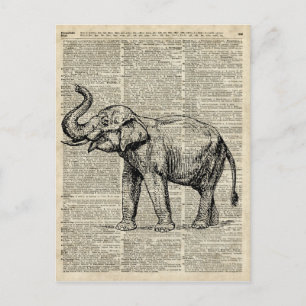 Cartão Postal Página do Livro de Dicionários Happy Elephant Over