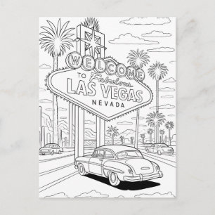 Cartão Postal Página para Colorir de Sinal Antigo de Las Vegas