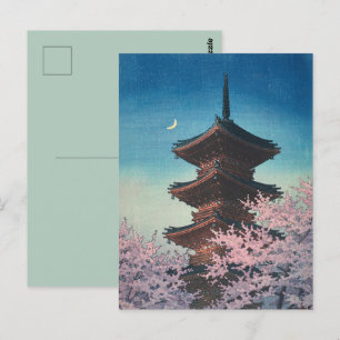 Cartão Postal Pagode de uma tarde de primavera em xilogravura ja