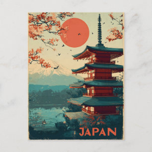 Cartão Postal Pagode Japão Monte Fuji vintage