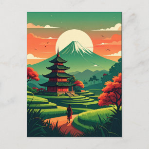 Cartão Postal Pagode Japonesa e Monte Fuji Vintage