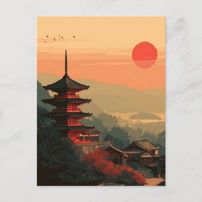 Cartão Postal Pagode Japonesa Vintage (Frente)