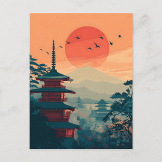 Cartão Postal Pagode Japonesa Vintage