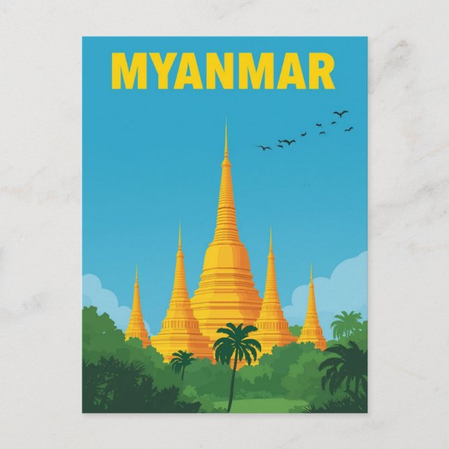 Cartão Postal Pagodes dourados de Myanmar (Frente)