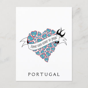 Cartão Postal Pague amor com amor ilustrado provérbio português