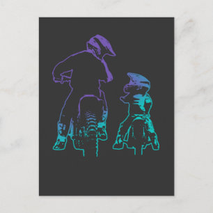 Cartão Postal Pai de bicicleta e Son Motocross