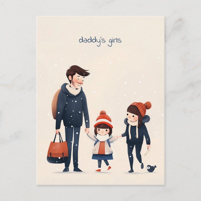 Cartão Postal Pai e Filhas indo à escola (Frente)