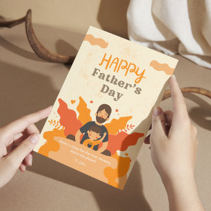 Cartão Postal Pai E Filho Modernos Laranja   Dia de os pais feli