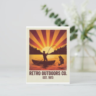 Cartão Postal Pai Legal de Carretel Pesca Vintage Pôr do Sol Ret