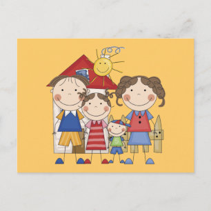 Cartão Postal Pai, Mãe, Irmã Mais Velha, Irmão Mais Novo Família
