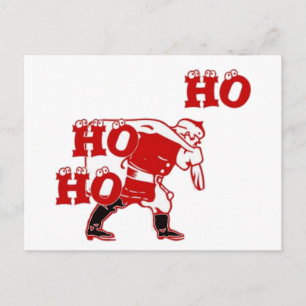 Cartão Postal Pai Natal Vermelho e Branco a Caminhar Ho Ho Ho Im