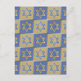 Cartão Postal Painéis de Arte Estrela de Davi Azul Dourado